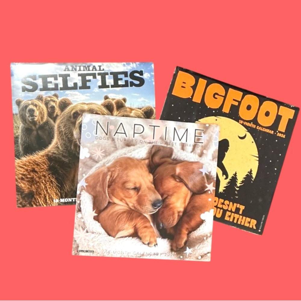 New 3 pack Willow Creek 2026 Calendars Dogs & Puppies Bigfoot & Animal Selfies